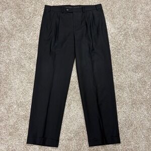 Lauren Ralph Lauren Mens Black Wool  Pleated Dress Pants Total Comfort 36x30